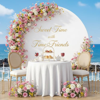 7.2 ft White Round Backdrop Cover, Adjustable 5 to 7.2 ft Wrinkle-Free Polyester Circle Arch Backdrop Stand, Foldable Background for Wedding, Birthday, Baby Show, Photography, Event - color: white
