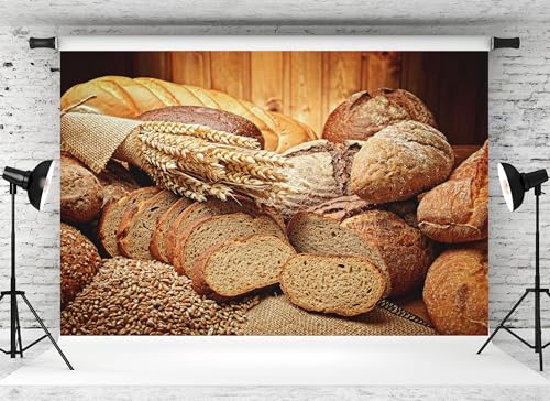 17x10ft Bread Backdrop Breads Sliced Loaves Wheat Ears Grains Rustic Wooden Wall Background for Baking Theme Party Bakery Display Food Photography Decor Photo Studio Booth Props Wallpapers - size: 17x10FT