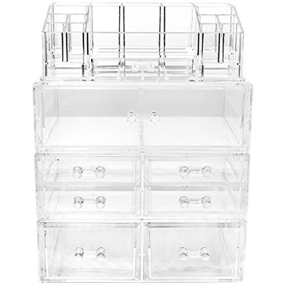 Sorbus Acrylic Cosmetics Makeup and Jewelry Storage Case Display Sets – Interlocking Drawers to Create Your Own Specially Designed Makeup Counter – Stackable and Interchangeable (Clear)