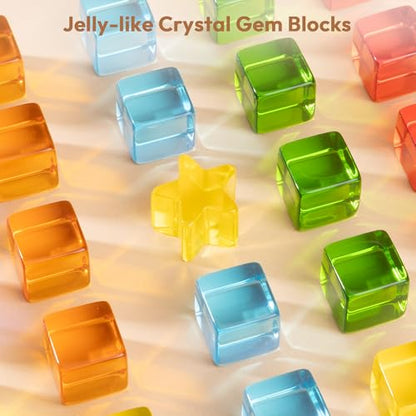 Woodtoe Wooden Building Blocks Set for Kids, Rainbow & Christmas Tree Wood Frame - 24 PCS Acrylic Gem Cubes Stacking Blocks, Montessori Stacking Toys, Educational Christmas Game for Toddlers 3-6 - style: Rainbow and Tree Frame Blocks Set