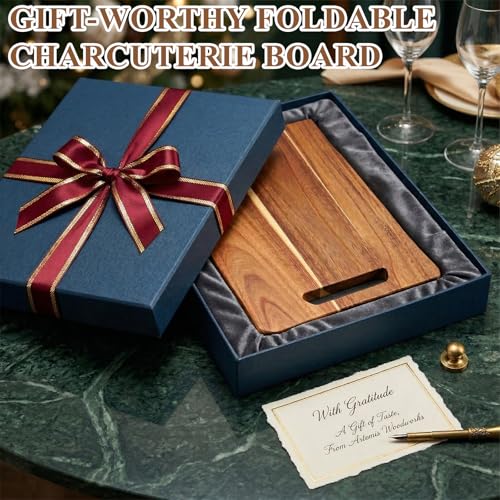 Large Charcuterie Board with Handles – 33 x 12 Inch Extra Large Acacia Wood Foldable Long Serving Tray – Portable Big Cheese Board and Long Cutting Board for Appetizers, Party, or Travel