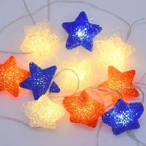 YOLIGHT 4th of July Decorations, Red White Blue Lights Star String Lights Battery Operated 6.5FT 10 LED Patriotic Fairy Light with Timer for Independence Day Memorial Day Decor, Indoor & Outdoor - style: Patriotic Stars