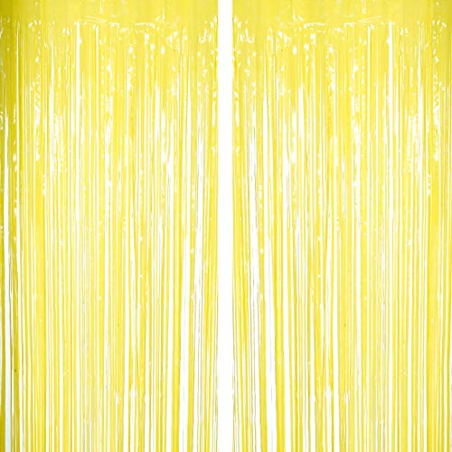 Yellow Tinsel Foil Fringe Curtains Decorations - You Are My Sunshine Baby Shower Birthday Party Photo Backdrops Props Decorations, 2pc - color: Yellow