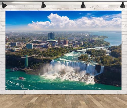 12x10ft Niagara Falls Photo Backdrop Cityscape Blue Sky Grand Waterfall Panoramic Photography Backdrop Home Decor Travel Photo Portrait Studio Photoshoot Props - size: 12x10FT