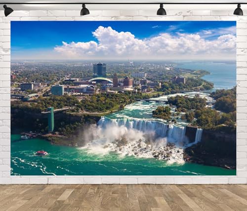 15x8ft Niagara Falls Photo Backdrop Cityscape Blue Sky Grand Waterfall Panoramic Photography Backdrop Home Decor Travel Photo Portrait Studio Photoshoot Props - size: 15x8FT