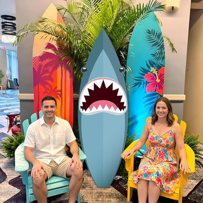 Yalikop 6 Ft Shark Surfboard Cardboard Cutout Stand Up Photo Prop - Summer Ocean Birthday Decorations Standee Shark Foam Board for Garden Yard Sign Decor Under The Sea Party Photography Background - style: Shark