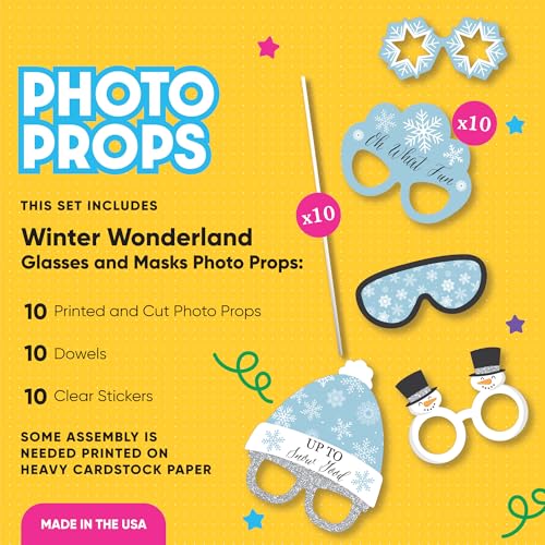 Big Dot of Happiness Winter Wonderland Glasses and Headpieces, Blue Snowflake Holiday Party Photo Props, Winter Wedding Photo Booth Props Kit, Snow Day Activity, Winter Birthday Party Props - 10 Count - color: Winter Wonderland