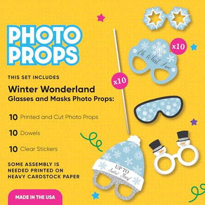 Big Dot of Happiness Winter Wonderland Glasses and Headpieces, Blue Snowflake Holiday Party Photo Props, Winter Wedding Photo Booth Props Kit, Snow Day Activity, Winter Birthday Party Props - 10 Count - color: Winter Wonderland