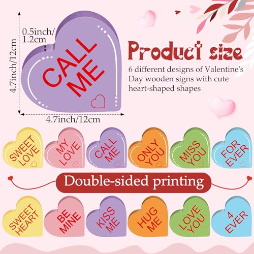 6 Pieces Valentine‘s Day Wooden Signs Colorful Heart Shaped Wood Tabletop Decor Valentine Tiered Tray Decor Love You Be Mine Kiss Me Table Centerpieces for Valentine (Cute Style,4.7 x 4.7 x 0.5 In) - color: Cute Style, size: 4.7 x 4.7 x 0.5 In
