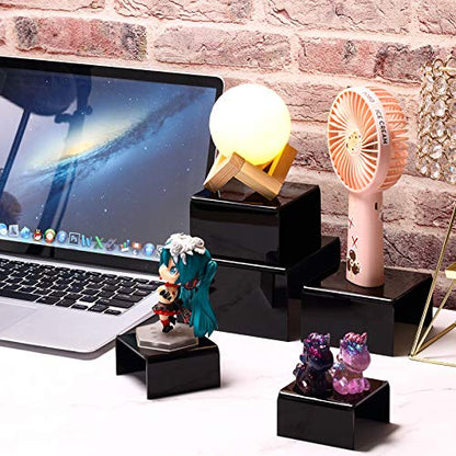 Chuangdi 2 Sets Acrylic Display Risers, Product Stand, Jewelry Display Riser Shelf Showcase Fixtures for Dessert Cupcake Candy Treat Action Figure Stand(Black)