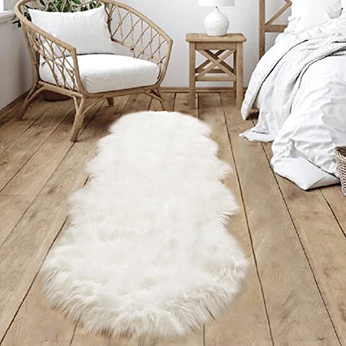 Goolela White Faux Sheepskin Fur Rug 2x6 Fluffy Fuzzy Furry Runner for Bedroom Bedside Shaggy Soft Sheepskin - color: White, size: 2' x 6' (Sheepskin)