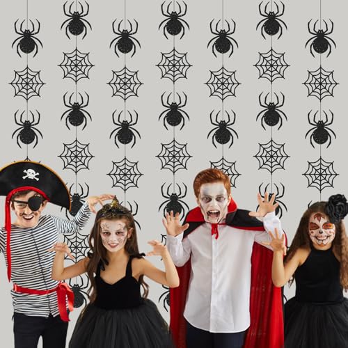Xinnun Halloween Party Decorations Spider Web Banner Garland Horror Theme Banner Cutouts Ribbon Streamers for Black Halloween Birthday Party Office School Home Decor - style: Spider
