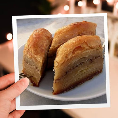 3dRose Greeting Cards - Baklava - baklava, food, forks, kitchen, nuts, pastry, plate - 12 Pack - Photography - Puddings