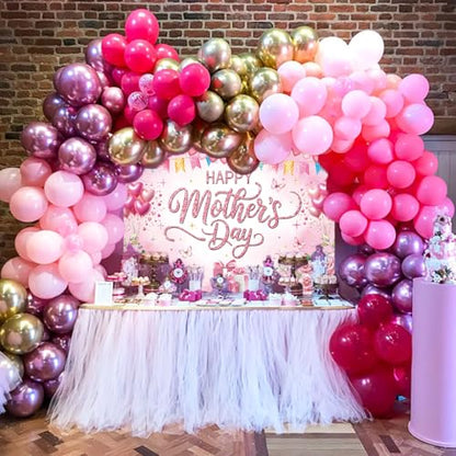Happy Mother's Day Backdrop 7x5ft Pink Rose Floral Polyester Photography Background for Party Photo Booth Studio Banner Photoshoot Decoration - size: 7x5FT