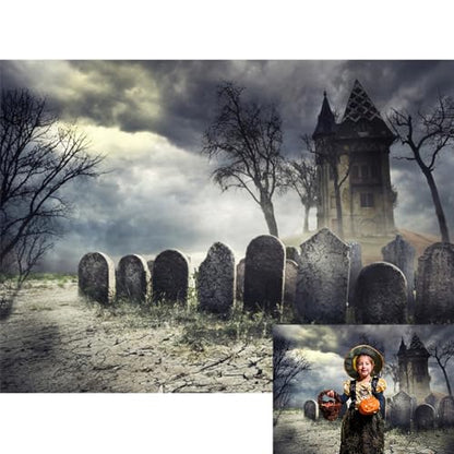 Halloween Backdrop Halloween Cemetery Photo Backdrop for Party Photography 7x5ft Pumpkin Graveyard Scary Haunted House Tombstone Background Kids Adults Birthday Party Studio Props - size: 7x5ft