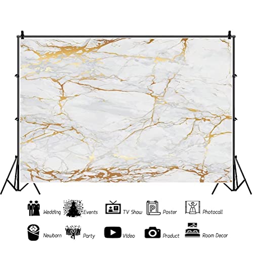 5x3ft Polyester White Gold Marble Backdrop for Photography Birthday Cake Smash Marble Food 1st Birthday Marble Wedding Texture Bridal Shower Background Newborn YouTube Photo Props - size: 5x3ft-Polyester
