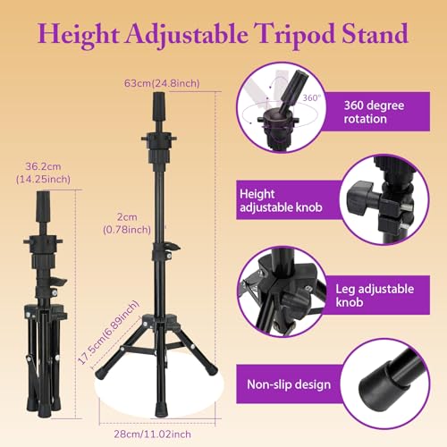 Mannequin Head with 80% Real Human Hair with Tripod Stand - 28" Makeup Cosmetology Manikin Doll Head for Hair Styling, Hairdressing Training Head for Braiding Practice Suitable for Hair Extensions - color: Brown &Tripod Set