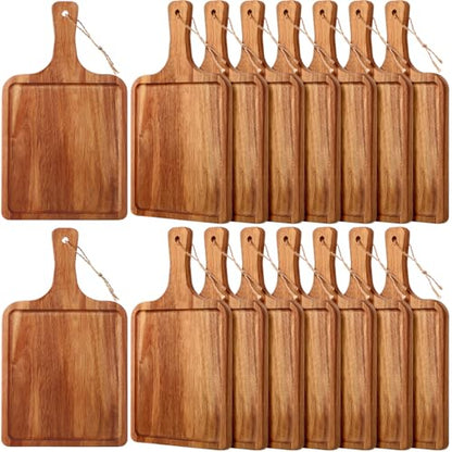 Tanlade 16 Pcs Acacia Wood Cutting Board with Handle Chopping Boards Decorative Charcuterie Platter Pizza Bread Cheese Fruit Serving Tray for Kitchen Counter Table Christmas Decorate (15.8 x 12 Inch) - size: 15.8 x 12 Inch