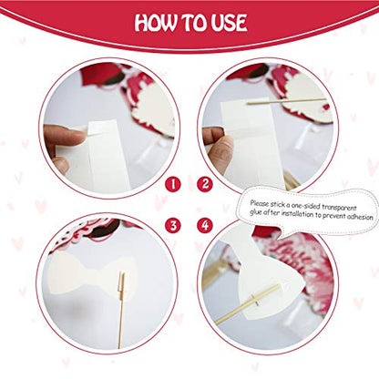 Valentines Day Photo Booth Props Kit, 28PCS Photography Props, Funny DIY Picture Selfie Accessories for Valentine’s Day Wedding Party Suppliers Favor Birthday Shower Decoration Decor