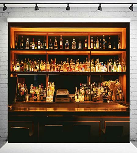 Bar Photo Backdrop Vinyl 5x5ft Wine Cafe Restaurant Drink Shelf Photography Backdrops for Friendsmas Party Urban Club Speakeasy Room Wall Art Photo Backgrounds Videos Photo Backdrop BJLSPH1581 - size: 5x5ft