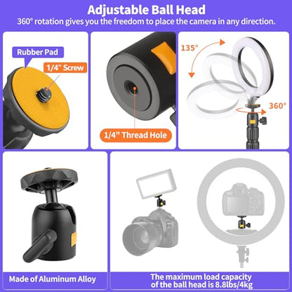 Camera Desk Mount Webcam Stand with 360° Ball Head, Adjustable Table Light Stand 14"-33", Tabletop C Clamp for DSLR Camera, Ring Light, Live Streaming, Photo Video Studios
