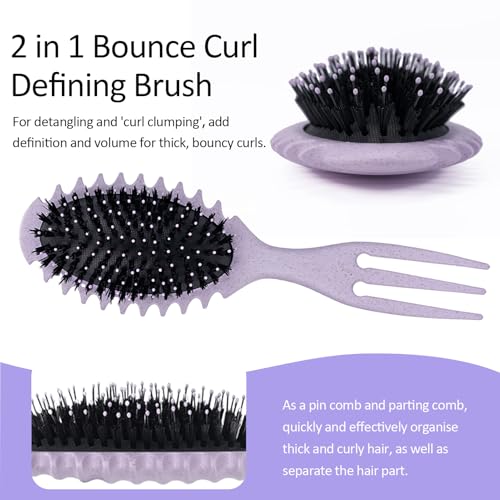 Curly Hair Boar Bristle Curl Defining Brush for Curl Wave Straight Hair, Unique Trident Handle Design Defineing Brush for Wet Dry HairsStyling Massage Hairbrush Hairs Pick Comb Purple - color: curl brush-purple-1pc
