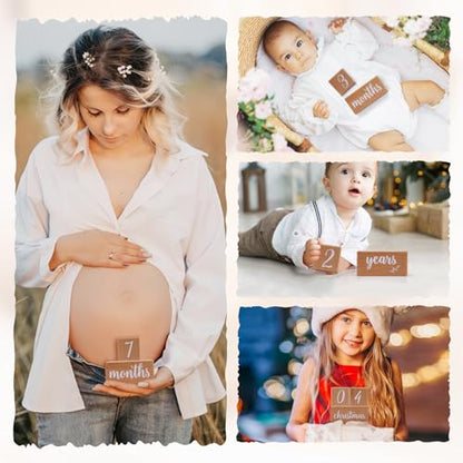 Monthly Baby Milestone Blocks Set of 3 Baby Age Blocks for Monthly Milestone Baby Age Milestone Signs Wooden Baby Photo Props Set Perfect for Baby Shower and Keepsake (Gift Set 3 PCS) - color: wood color 3pcs