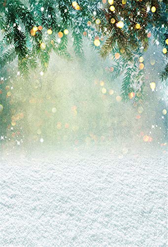 5x7ft White Snow Photo Studio Background Winter Christmas Snowflake Landscape Green Leaves Bokeh Photography Backdrops Props