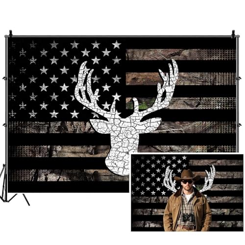 American Flag Hunting Backdrops for Photoshoot, Western Country Deer Rustic Camo Picture Party Decorations Wall Backdrop for Photography Decor Banner, Photographic Studio Photo Backgrounds 5X3 FT - color: Black, size: 5X3FT