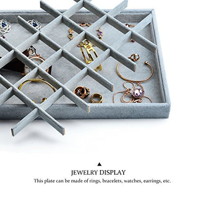 Oirlv 24 Grid Ice Velvet Jewelry Drawer Organizer Tray Stackable Jewelry Trays Removable Dividers for Rings Earring Storage Display - size: 24 Grid Tray