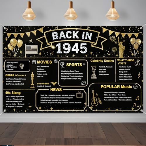 IVN Back in 1945 Backdrop Banner 71x43 Inch Vintage Year Birthday Party Decorations Photography Background Photo Booth Props for Men Women - color: Back in 1945