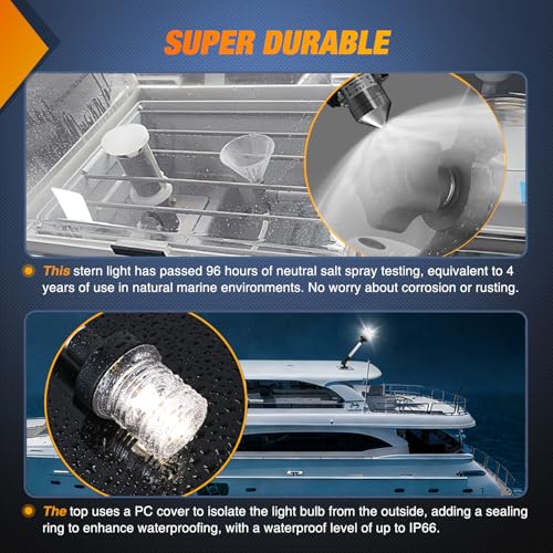 Nilight Marine Boat Stern Light 12Inch White Fold Down Anchor Lights 12V 24V Waterproof 360° Lighting Navigation Lamp for Fishing Sailboat Yacht Pontoon Speedboat Dinghy - color: 12Inch Boat Stern Light