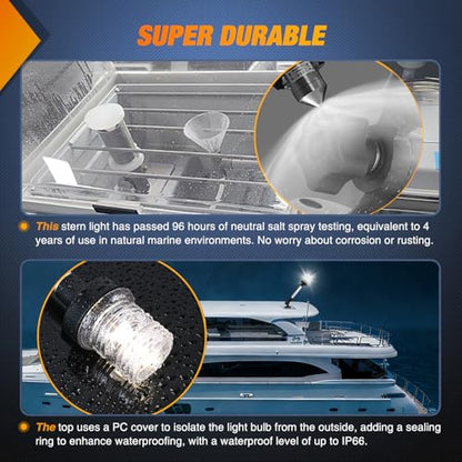 Nilight Marine Boat Stern Light 12Inch White Fold Down Anchor Lights 12V 24V Waterproof 360° Lighting Navigation Lamp for Fishing Sailboat Yacht Pontoon Speedboat Dinghy - color: 12Inch Boat Stern Light