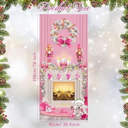 Buryeah Christmas Door Cover Decoration Christmas Fireplace Door Cover Xmas Nutcracker Banner Backdrop Photo Booth Prop Background for Winter Xmas Holiday New Year Party 6.5 x 3 Feet (Cute) - style: Cute