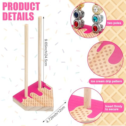 Amyhill 2 Sets Ice Cream Drip Baseball Ring Holder 10 Inch Wooden Softball Championship Ring Display Stand Stacked Storage Organizer Christmas Birthday Gift Ice Cream Drip Baseball Party Decorations