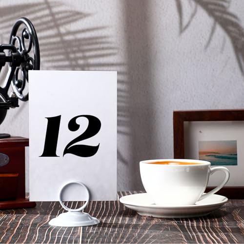 MotiMind 24 Pcs Table Number Holders-Metal Place Card Holders Table Number Stands Tabletop Sign Stands for Photos, Menu, Memo, Notes, Wedding, Restaurant, Banquet, Birthday(White) - color: White