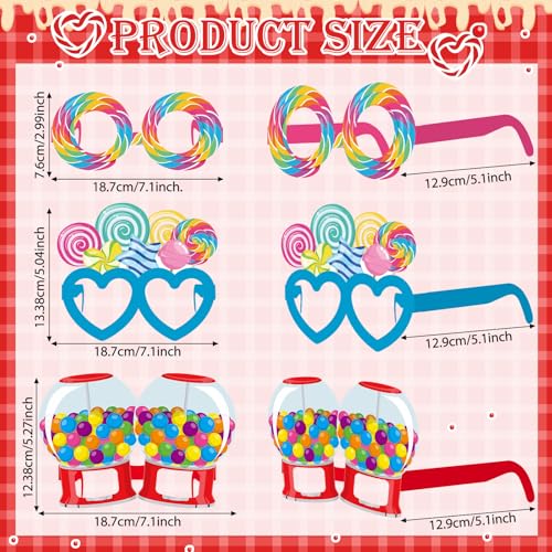 Pajean 36 Pcs Candy Party Decorations Candy Photo Booth Prop Christmas Eyeglasses Paper Glasses Frame Lollipop Themed Favor for Christmas Birthday Baby Shower Party Supplies - style: Candy