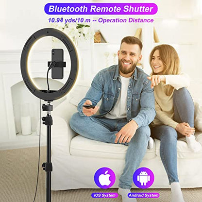 STALLY 10.2" Ring Light with Stand, 75" Tall Ring Light with Phone Holder and Wireless Remote, 12 Dimming Levels, 32 Color Modes Selfie Light Tripod for iPhone, Live Stream, Makeup, YouTube, TikTok - size: 10.2in