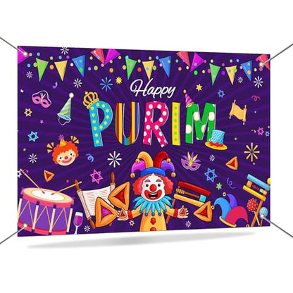 Mocsicka Happy Purim Banner Backdrop Jewish Carnival Purim Party Background Decorations Outdoor Indoor Photo Booth Props 70.8 x 43.3 Inch 70.8 x 43.3 Inch