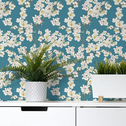 Main Street Peel and Stick Wallpaper Eco-Friendly Sheets 12 Pack, 11 X 16 Inch Magnolia Branches Design, Wall Mural for Home Decor, Removable Wall Decor Wallpaper Peel and Stick for DIY Projects - style: Magnolia Branches Design SCF