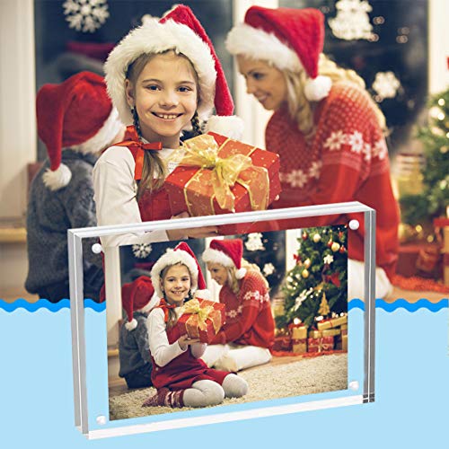 HELPLEX Acrylic Frames, 2 Pack 5x7, 24mm Thicker Frameless Clear Picture Frame, Double Sided Magnetic, Free Standing Desktop Display - size: 5x7(2 PACK)