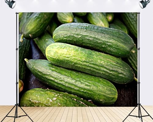 Trykid 6x4ft Fresh Green Cucumber Backdrop Natural Vegetable Farm Scene Photography Background Food Market Party Decoration Home Tapestry Photo Booth Prop Fabric - size: 6x4ft