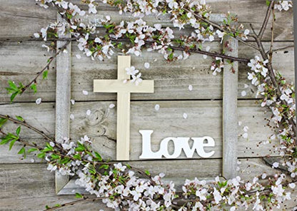 BELECO 10x6.5ft Fabric Rustic Wooden Board Wood Cross Backdrop Spring Cherry Blossoms Flowers Love Jesus Backdrop Easter Jesus Background Christian Church Event Party Decor Easter Kids Photo Props - size: 10x6.5FT
