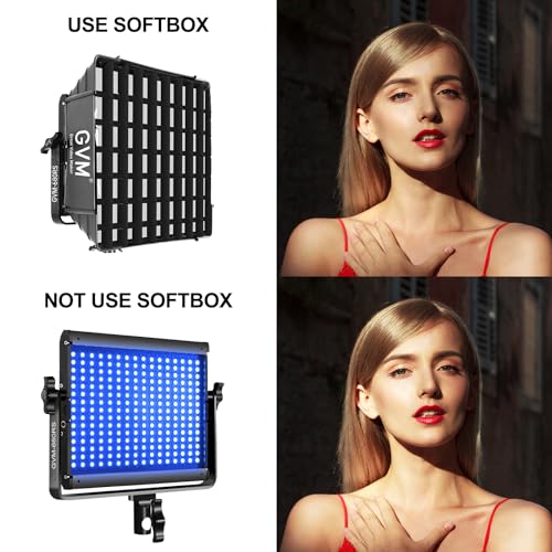 GVM RGB Photography Lighting Kits with 2 Softboxes, 680RS 50W Studio Lights with Bluetooth Control, 2 Packs Video Light with 18 Lighting Scenes, led Panel Lights for Video Recording, 8500lux/0.5m - size: 2 Packs with Softboxes