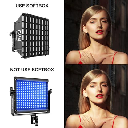 GVM RGB Photography Lighting Kits with 2 Softboxes, 680RS 50W Studio Lights with Bluetooth Control, 2 Packs Video Light with 18 Lighting Scenes, led Panel Lights for Video Recording, 8500lux/0.5m - size: 2 Packs with Softboxes