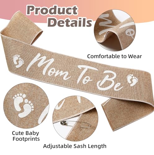 Baby Shower Sash Decorations, Mom to Be Sash Dad to Be Corsage Pin 3Pack Set, Blue Flower Mommy to Be Belt for Maternity Dress (Neutral)