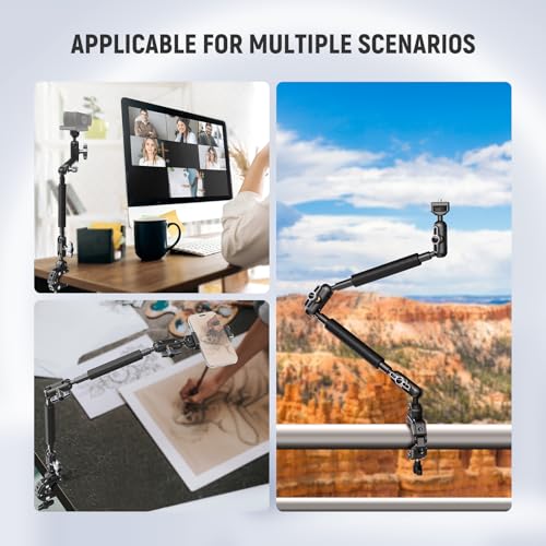 NEEWER Magic Arm Camera Mount, Overhead Desk Phone Mic Stand Holder, 22" Articulating Boom Arm C Clamp 1/4" 3/8" Threads for ARRI for Microphone Webcam Action Camera Video Light, Cleaning Cloth, UA057 - style: UA057 w/Cleaning Cloth