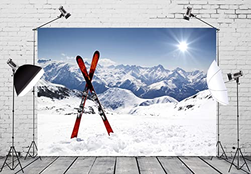 BELECO 5x3ft Fabric Winter Snow Backdrops for Photography Alps White Snow Mountain Summit Snowboard Ski Sport Backdrop Outdoor Adventure Skiing Background Birthday Party Decor Portrait Photo Props - size: 5x3FT