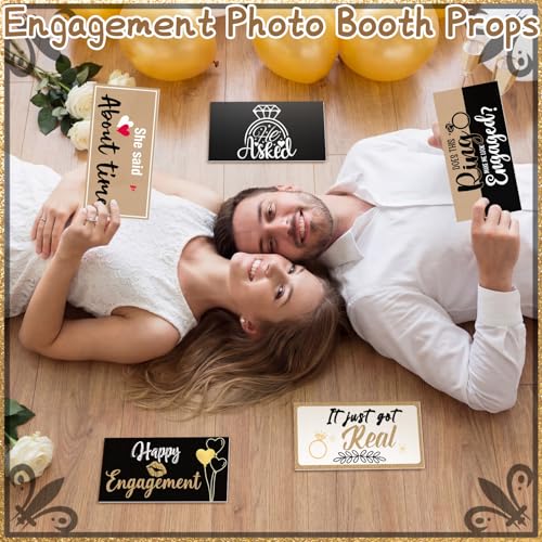 Beeveer 24 Designs Engagement Photo Booth Props She Said Yes Sign Decorations Double Sided 11x5.5 Inch Engagement Props for Photoshoot DIY Water Proof PVC Selfie Signs for Party Supplies - color: Multi Color, style: Party