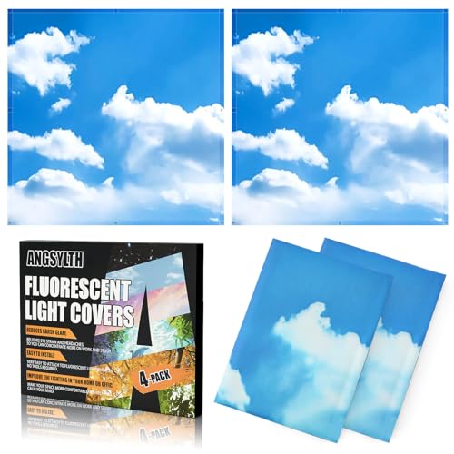 ANGSYLTH 2 x 2 Feet Fluorescent Light Covers - 4 Pcs Covers for Ceiling Lights, Magnetic Light Filters for Classroom, Office, Hospitals, Home (Blue Skies & White Clouds) - color: Blue Skies & White Clouds